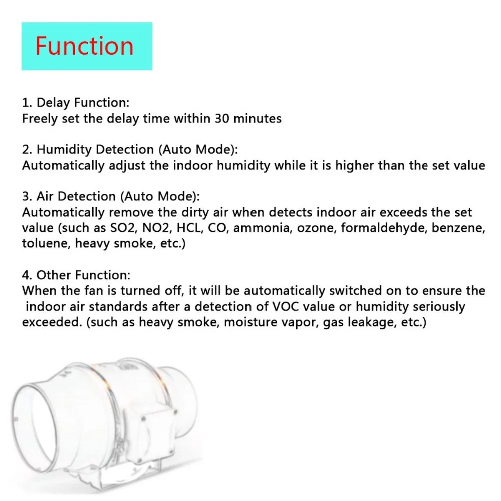 

220V 5'' Smart Inline Duct Fan & Humidistat and Timer Bathroom Ventilation Fan with Smart Sensor Controller Air Extractor 125mm