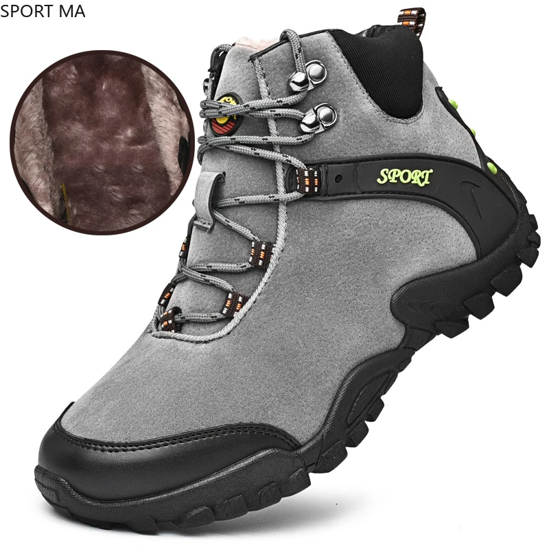 

Новые мужские осенние зимние теплые плюшевые уличные горные кроссовки для пустыни, рабочие ботинки, мужские ботильоны для пеших прогулок, з...