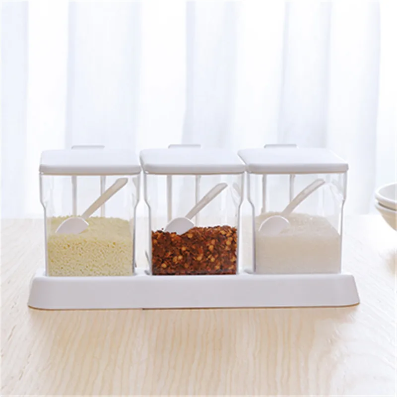 Kitchen Products Transparent Seasoning Box 3 Lattice Suit Seasoning Tank Household Salt Receive Plastic Bottle Can Seasoning Box