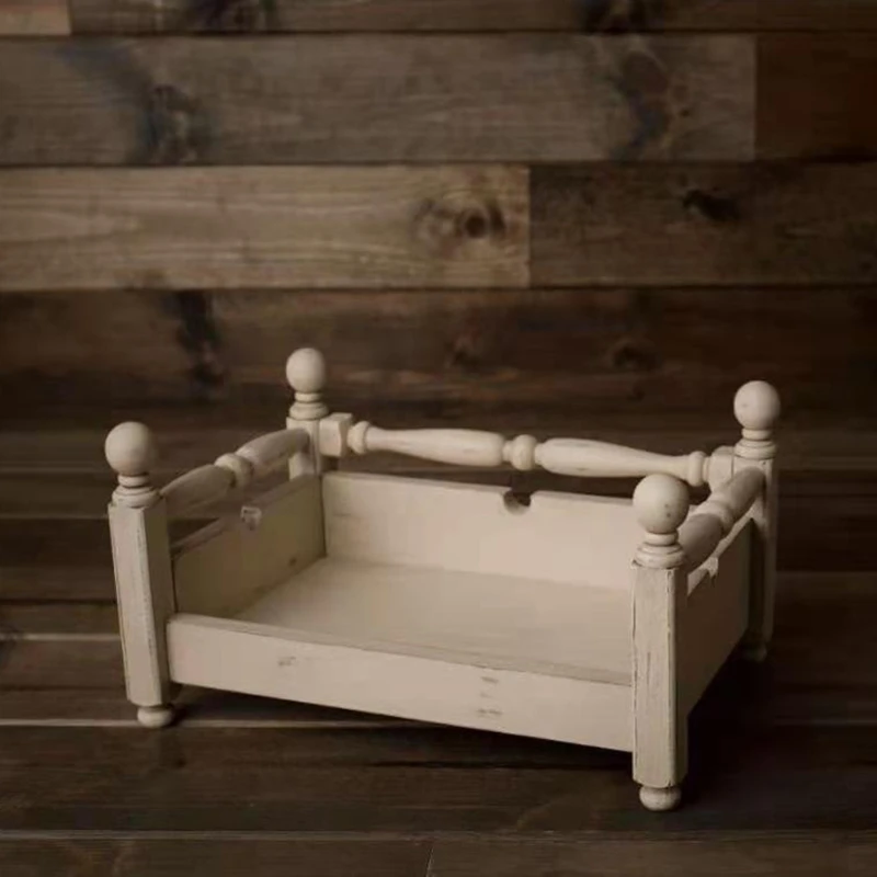 Mini cama desmontable para reci&eacute;n nacido, accesorios de sesi&oacute;n de fotos, cuna de madera-0
