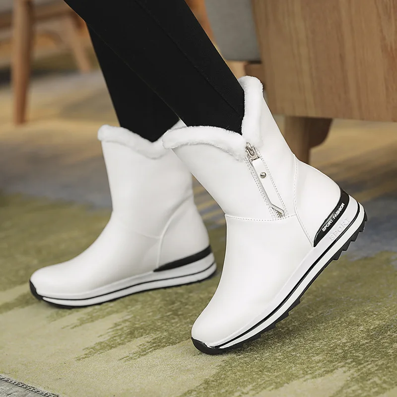 Women Mid Calf Boots Classic Snow Boots Low Heels Winter Boots Shoes Woman Warm Plush White Botas Mujer 2020 Women Winter Shoes