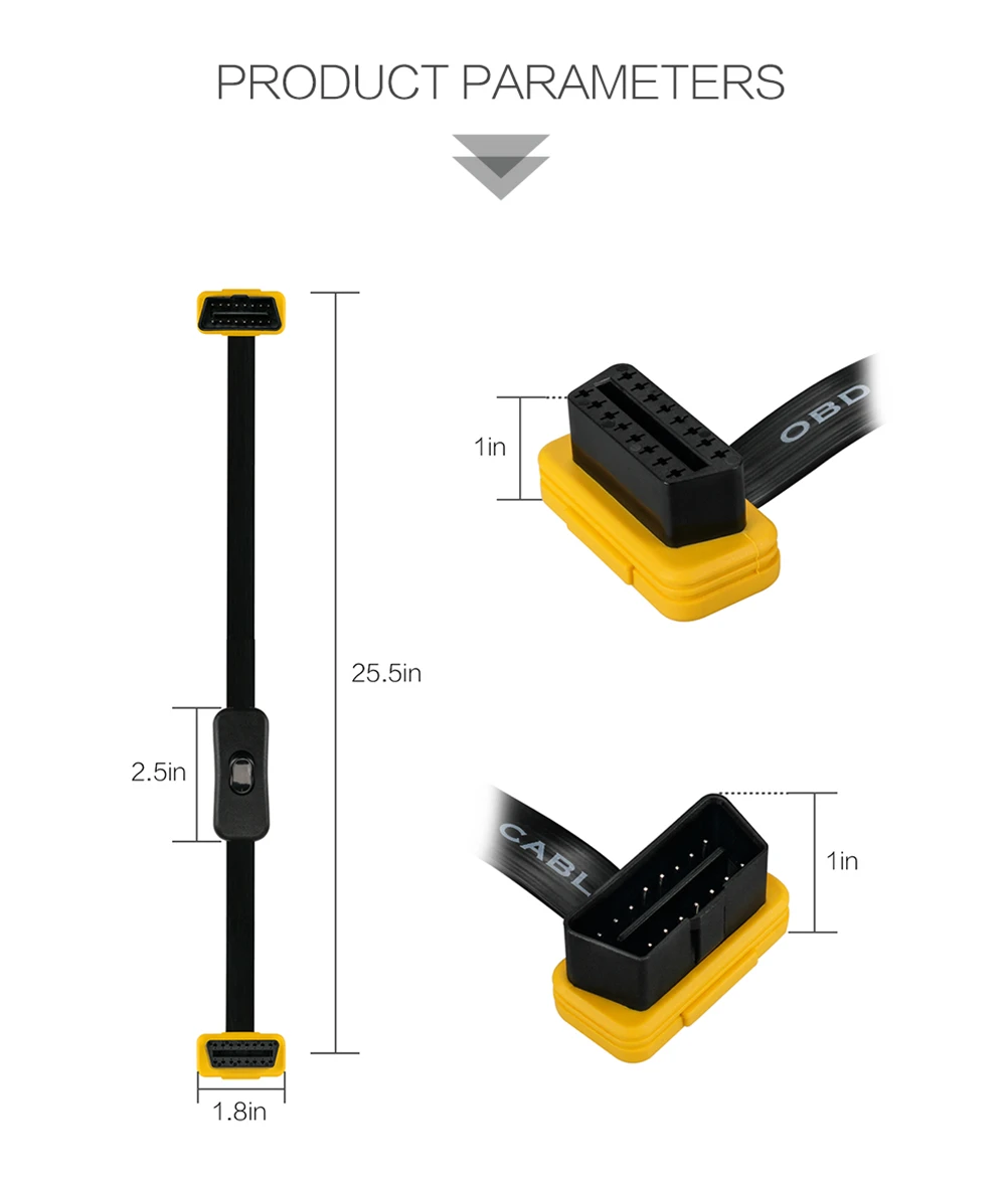 Автомобильный Удлинительный кабель AUTOOL OBD2 с переключателем 60 см ELM 327