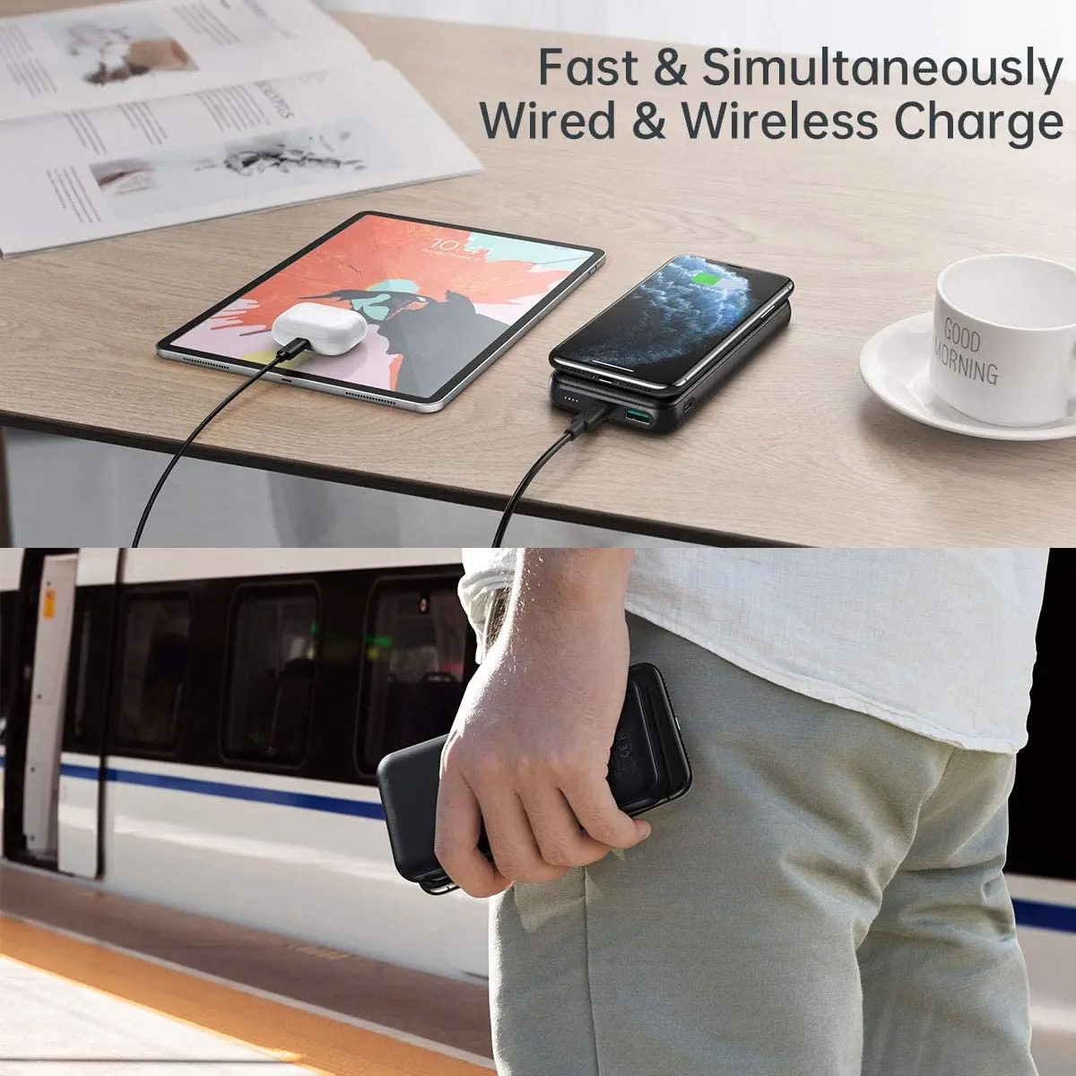 

CHOETECH Wireless Mobile Power Qi Portable Charger For IPhone 12 Pro Max 10000mAh Extepower
