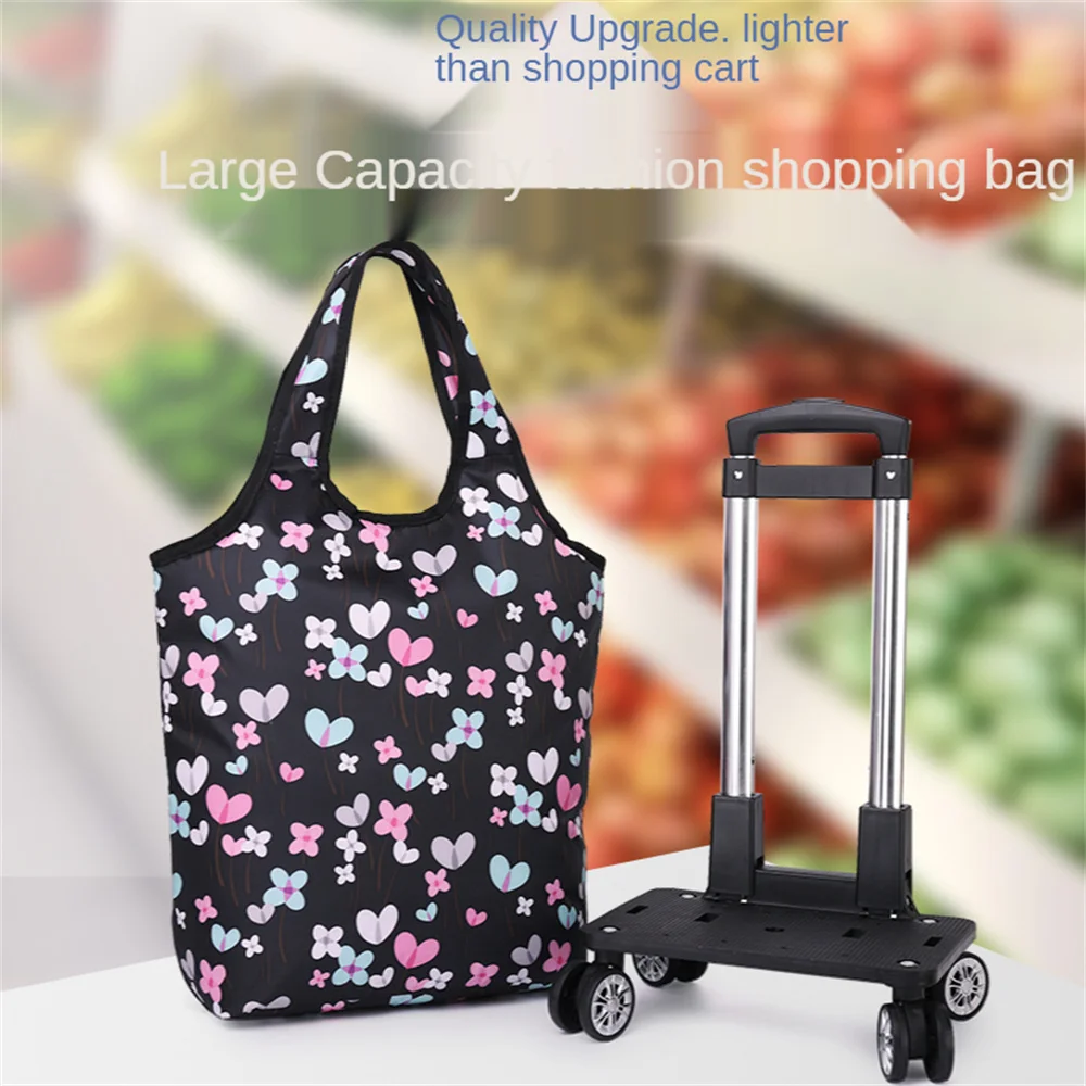 

Lightweight Shopping Cart with Reusable Removable Shopping Bag with Compact Standing Fold Allunimum Alloy Rod