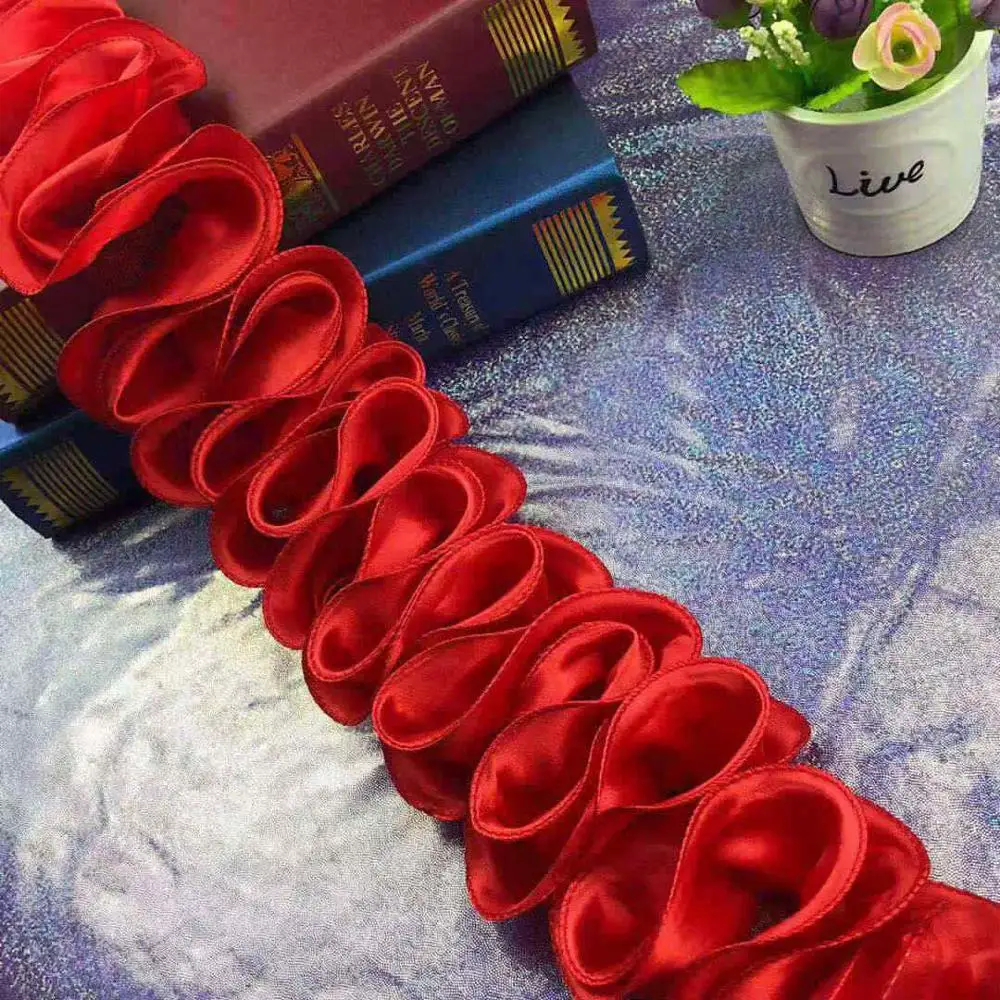 1 ярд красная 3D плиссированная кружевная отделка гофрированная лента тканевая