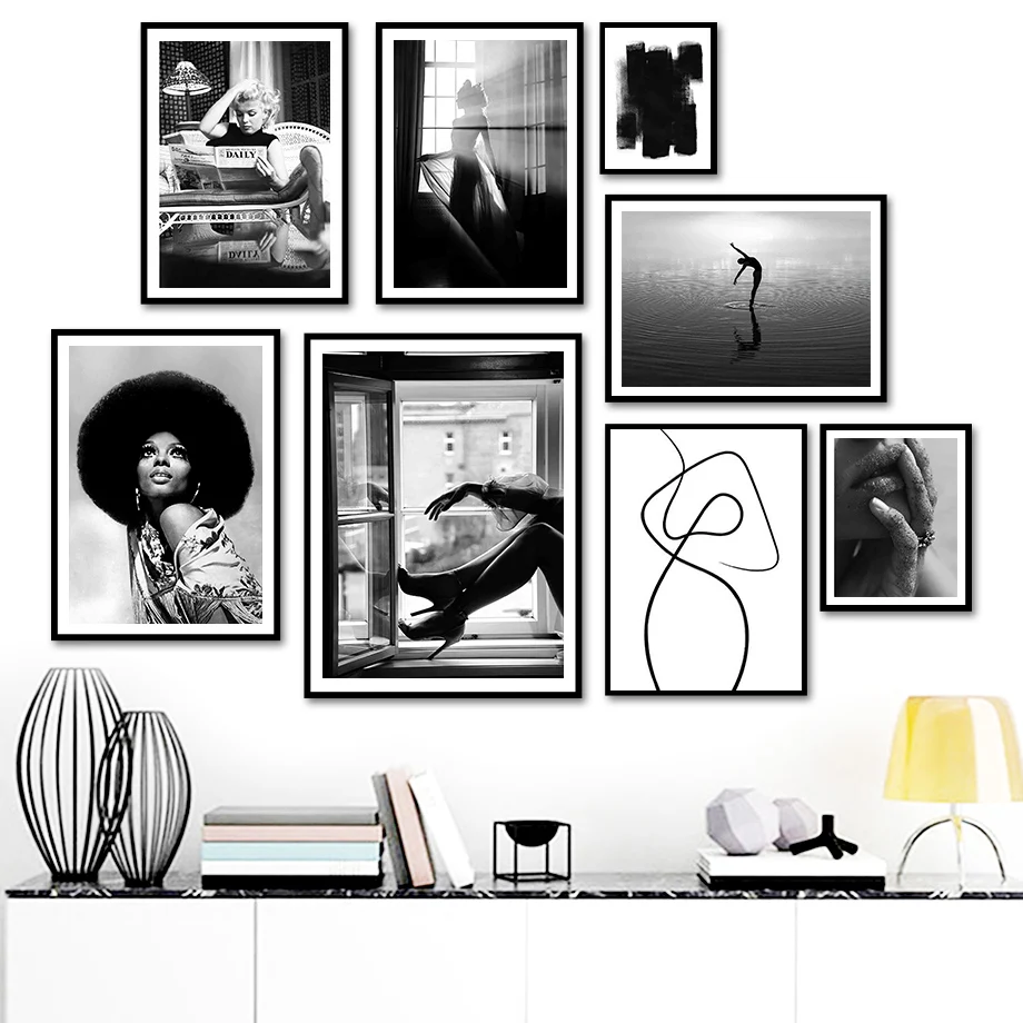 

Black White Fashion Woman Abstract Lines Wall Art Canvas Painting Nordic Posters And Prints Wall Pictures For Living Room Decor
