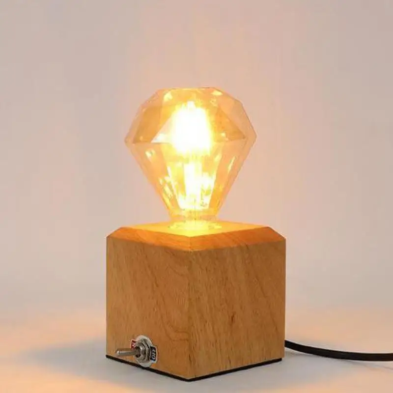 Luminaria De Mesa Led Vintage, lámpara De escritorio De madera con bombilla...