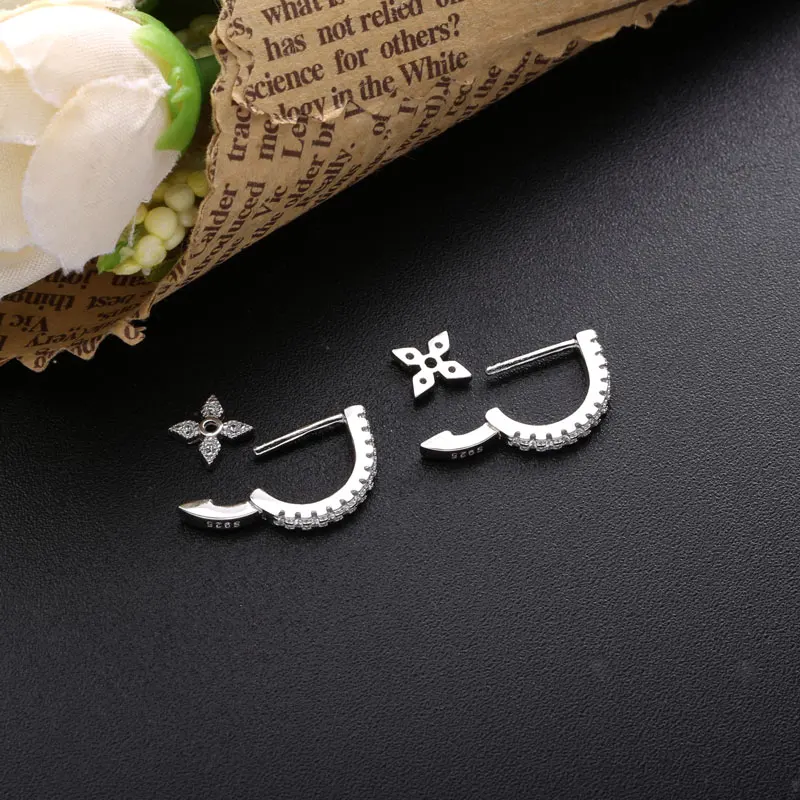 Серьги-кольца Moonmory женские из серебра 925 пробы со съемным кристаллом и фианитом |