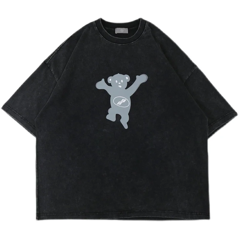 

Vintage We11done T-shirt 2021 Men Women High Quality Welldone Tee Happy Bear Print Wash Make Old Short Sleeve Oversize Tops