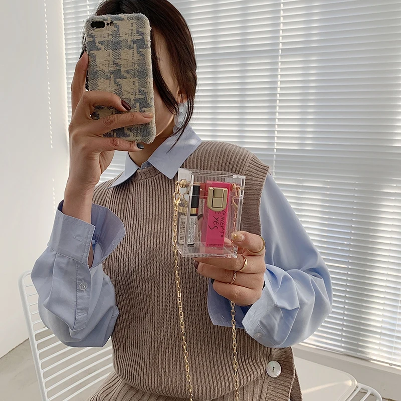 

Mini Clear Lipstick Box Bags for Women 2021 Chain Transparent Shoulder Crossbody Bag Small Coin Acrylic Purse Female Women Bag