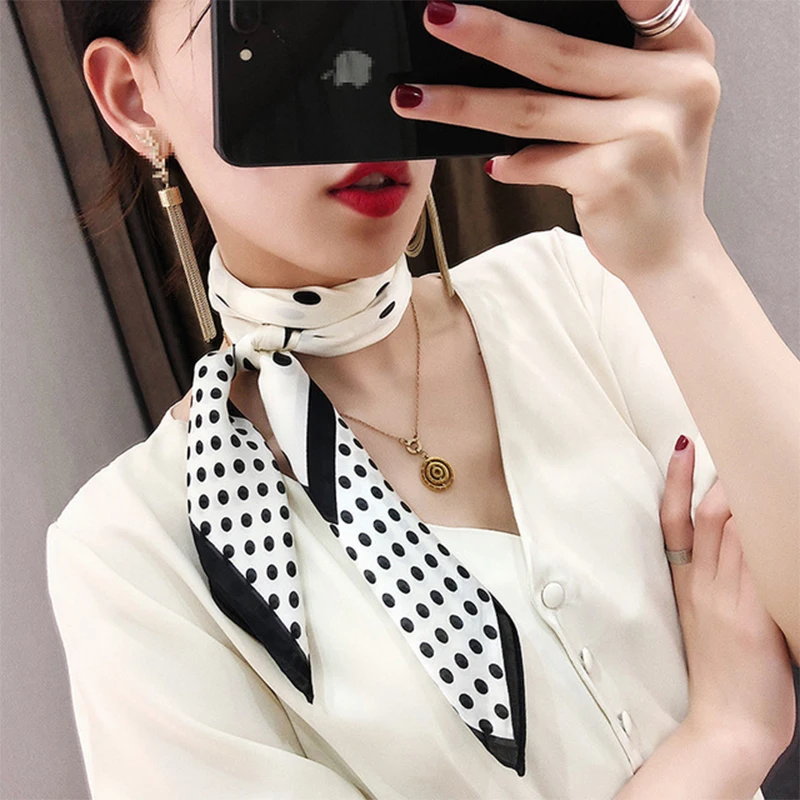 Новый модный шарф в горошек Корейском стиле винтажный женский 70x70 см |