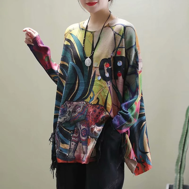 Max LuLu New 2020 British Fashion Ladies Vintage Printed Sweaters Women Casual Loose Knitted Pullovers Female Jumpers Plus Size | Женская