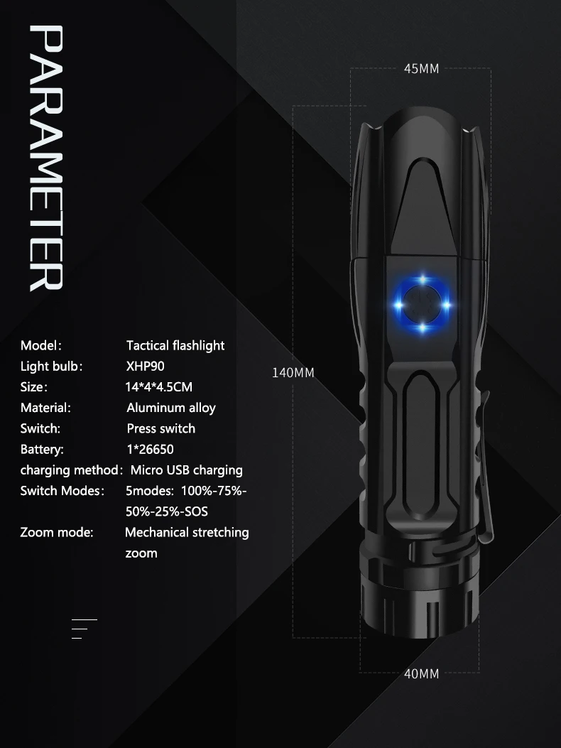 Светодиодный фонарик с высокой яркостью XHP90, самый мощный Перезаряжаемый usb тактический охотничий мини фонарь xhp70 xhp50, ручная лампа 26650 или 18650