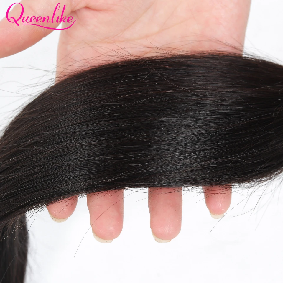 QueenLike продукты перуанские кружева фронтальное Закрытие с пучками человеческих волос не Remy 3 4 прямые пучки волос с фронтальной