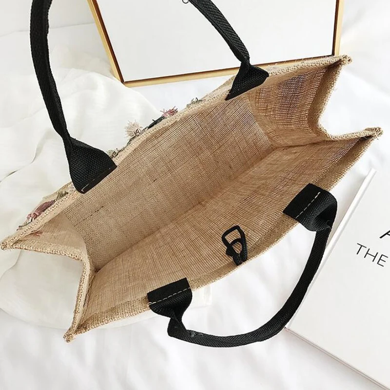 

Women Canvas Tassel Handbags High Capacity Shoulder Bags Letter Pattern Linen Casual Totes Big Size Shopping Travel Bag