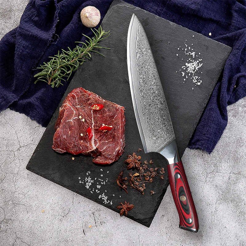 

JUNSHENG Damascus Kitchen Chef Knife 8 Inch Professional Japanese Knife Table Knife G10 + Plum Rivet Handle Exquisite Gift