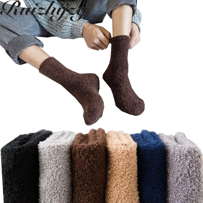 

Ruizhijzg Sock Men Winter Warm Thick Coral Velvet Floor Sleeping Solid Color Soft Breathable Male Socks