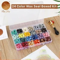 24 colors wax seal retro boxed clear stamps wax beans seal lacquer wax set wedding wax seal ancient stamp tools 200380600pcs
