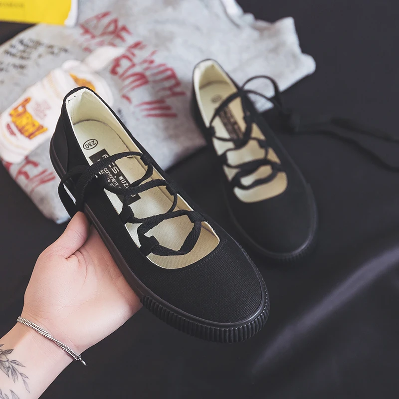 

Women's Sneakers 2021 Summer New Canvas Zapato Flats Lace-Up Ballet Dance Shoes Breathable Casual Vulcanized Calceus Female A52