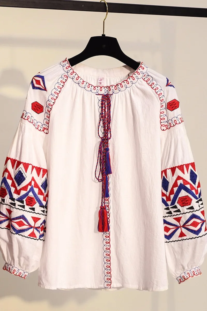 Palenda Женская модная винтажная блузка с вышивкой и кисточками пляжные рубашки для