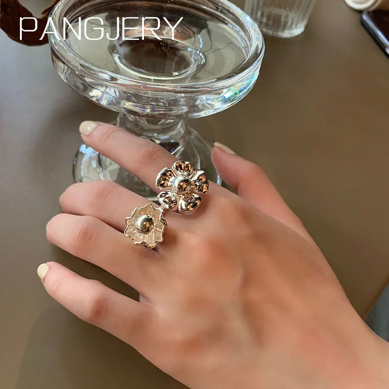 

PANGJERY 925 Sterling Silver Flowers Rings for Women Exaggerated Creative INS Fashion Luxury Exquisite Anniversary Jewelry Gifts