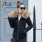 Женская короткая зимняя куртка с капюшоном PEONFLY, осенняя однотонная парка с воротником-стойкой, 2019