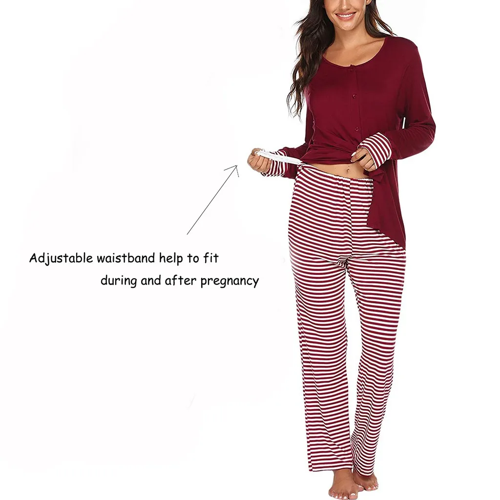 

Mother Lounge Clothes Soft Maternity Long Sleeve Nursing Baby T-shirt Tops+pants Pajamas Set Suit Comfatable Daily Women Suits