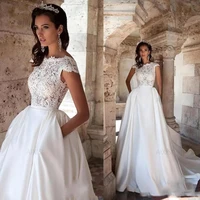 jasmine wedding dress no bra illusion scoop neck short sleeve elgant satin bride vestido appliques open love robe de mari%c3%a9e