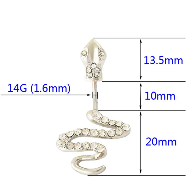 

14G 316L surgical steel bar Nickel-free Retail Snake belly button ring fashion lizard lady body piercing navel belly jewelry