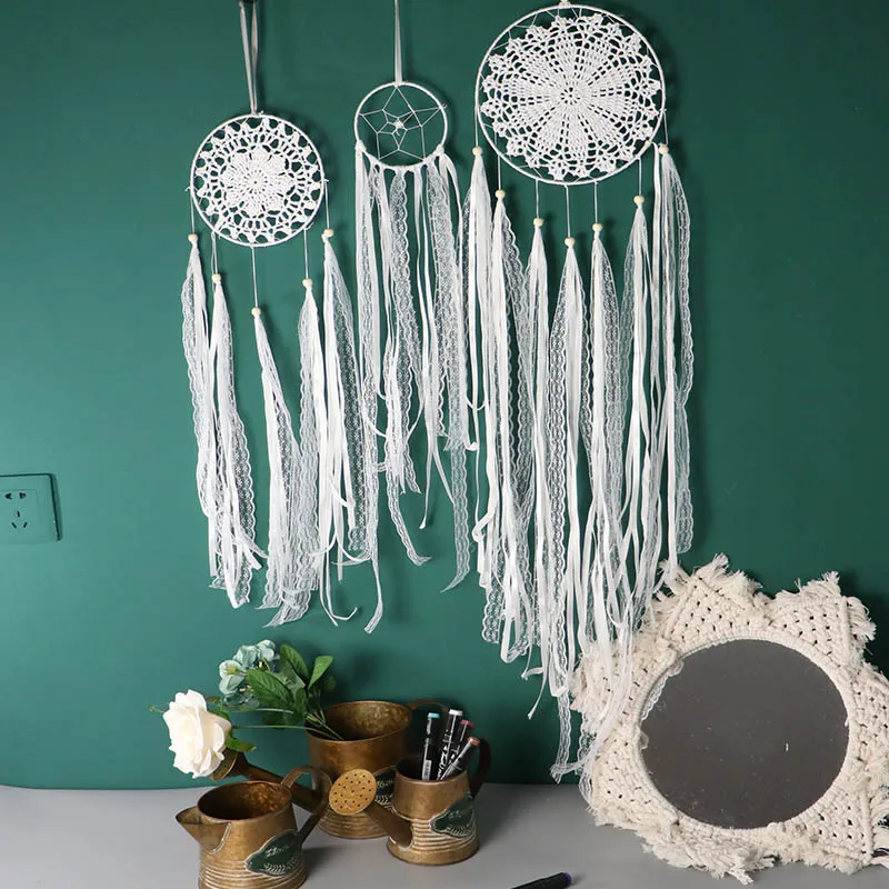 Подвесные белые Ловцы снов ветряные колокольчики подвеска с пером домашний