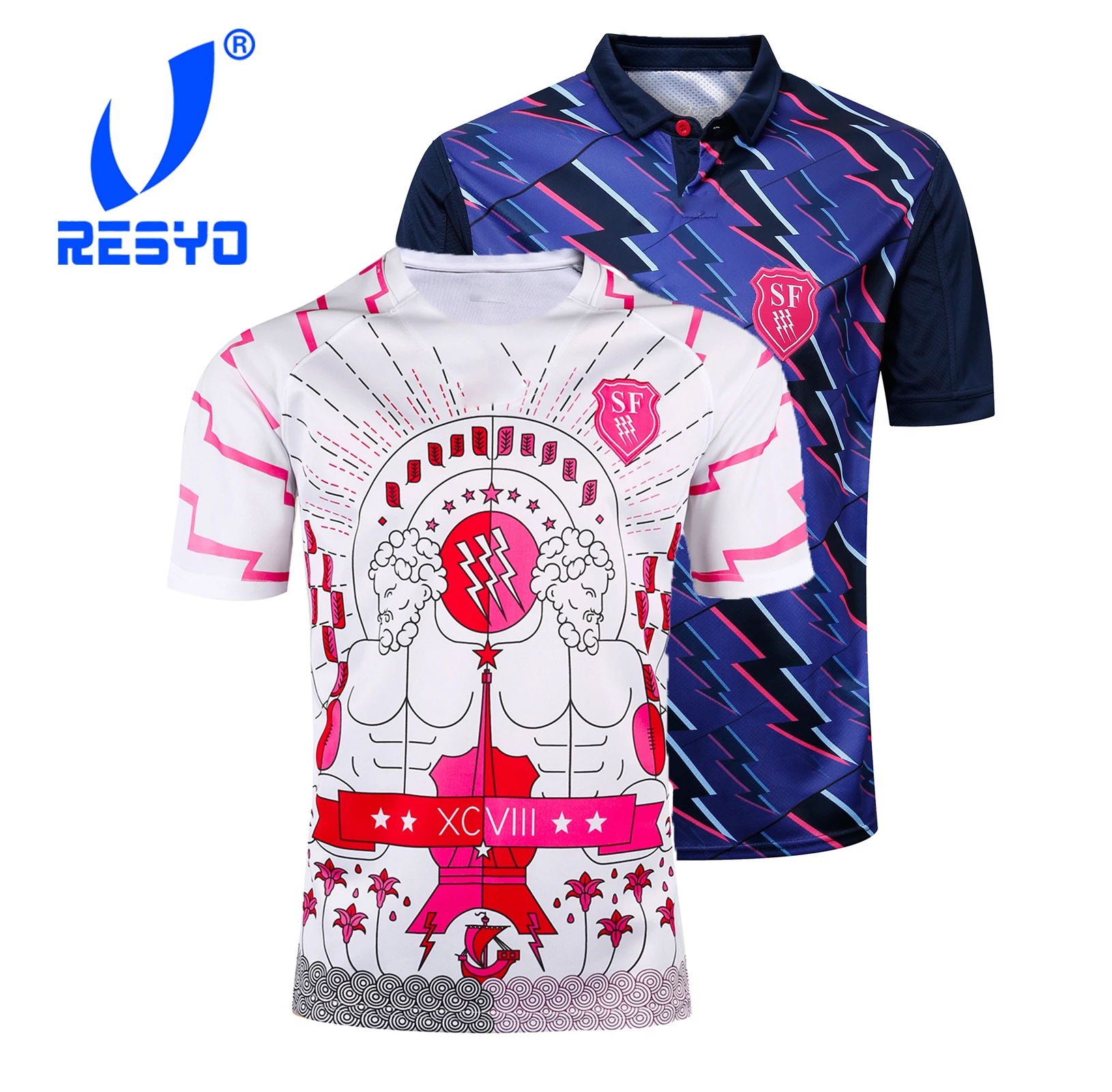 

RESYO FOR 2018 Paris SF Men's Rugby Jersey Sport Shirt S-3XL