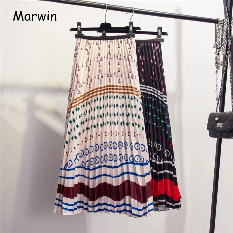 Marwin, Новое поступление, весенние уличные геометрические трапециевидные женские юбки до середины икры в стиле ампир, высокое качество, модные, в народном стиле, на заказ