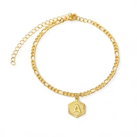 1 piece stainless steel anklet gold color hexagon initial alphabet capital letter message a s leg jewelry 24cm long