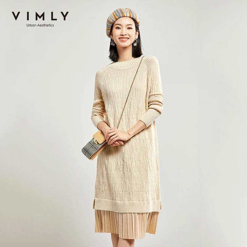 Женское трикотажное платье Vimly элегантное офисное с круглым вырезом и длинными
