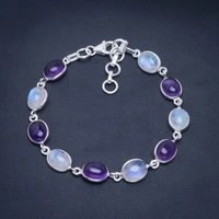 natural rainbow moonstone and amethyst handmade unique 925 sterling silver bracelet 7 8 b4358