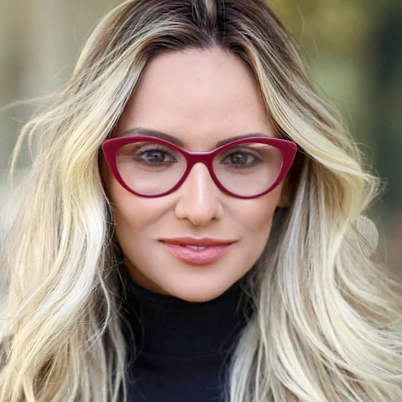 C4 Wine Clear Fashion Cateye Glasses Frame Women USA StyleTrendy Oval Eyeglasses Frame Vintage Clear Lens Glasses Optical Spectacle Frame - Цвет оправы: C4 Wine Clear