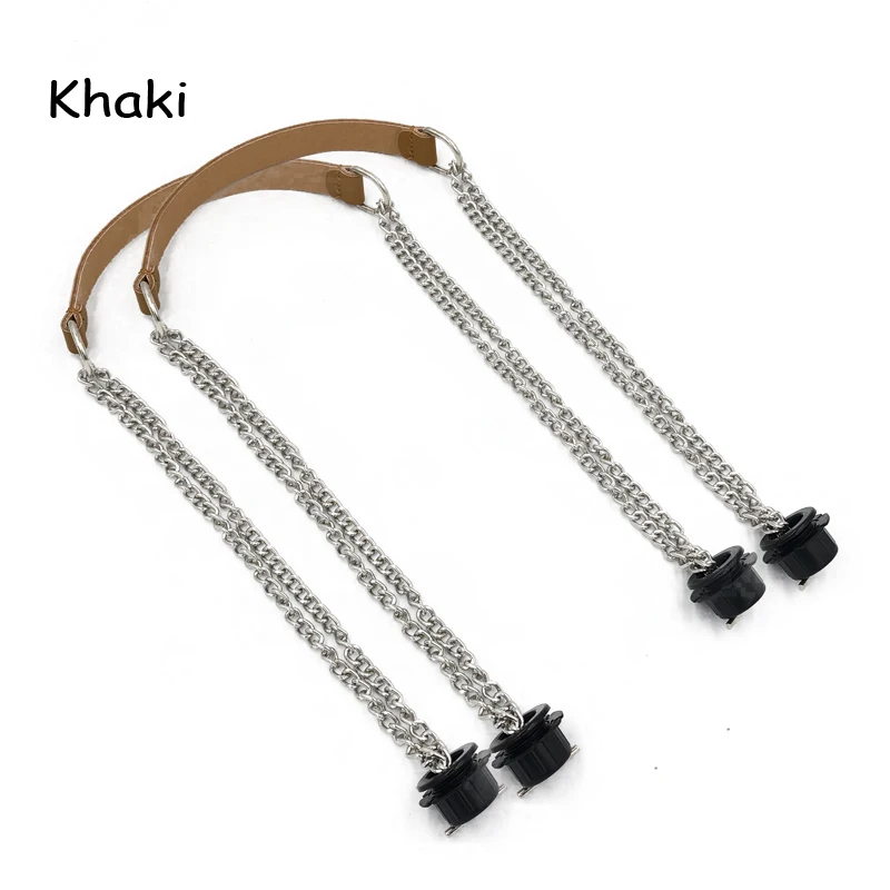 Silver Khaki 1 пара кожаных плоских ручек Superfiber с двойной металлической цепочкой для O Bag для EVA Obag, аксессуары для женских сумок - Цвет: Silver Khaki