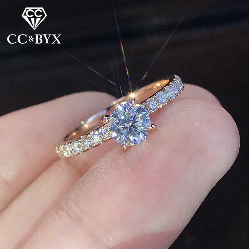 CC Свадебные Кольца для женщин кубический цирконий круглый камень простые