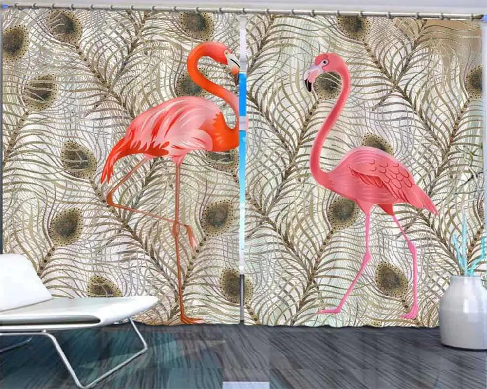 Занавески с 3D принтом павлиньих перьев современные оконные шторы животными для