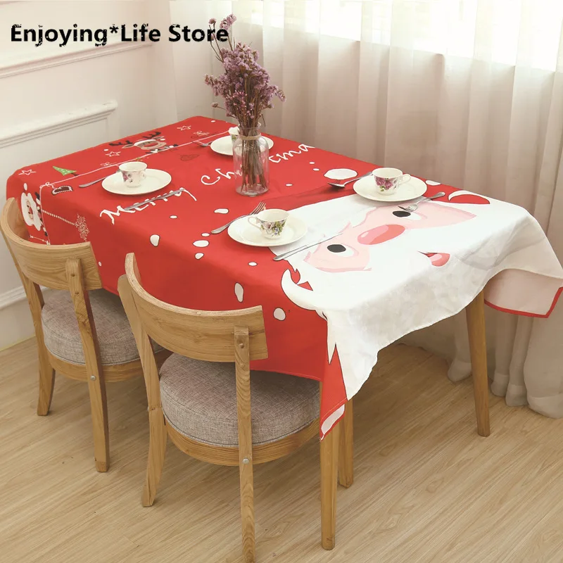 

Christmas Home Decor Rectangular Linen Tablecloth Waterproof Tablecloth Santa Snowman Elk Pattern Table Cover
