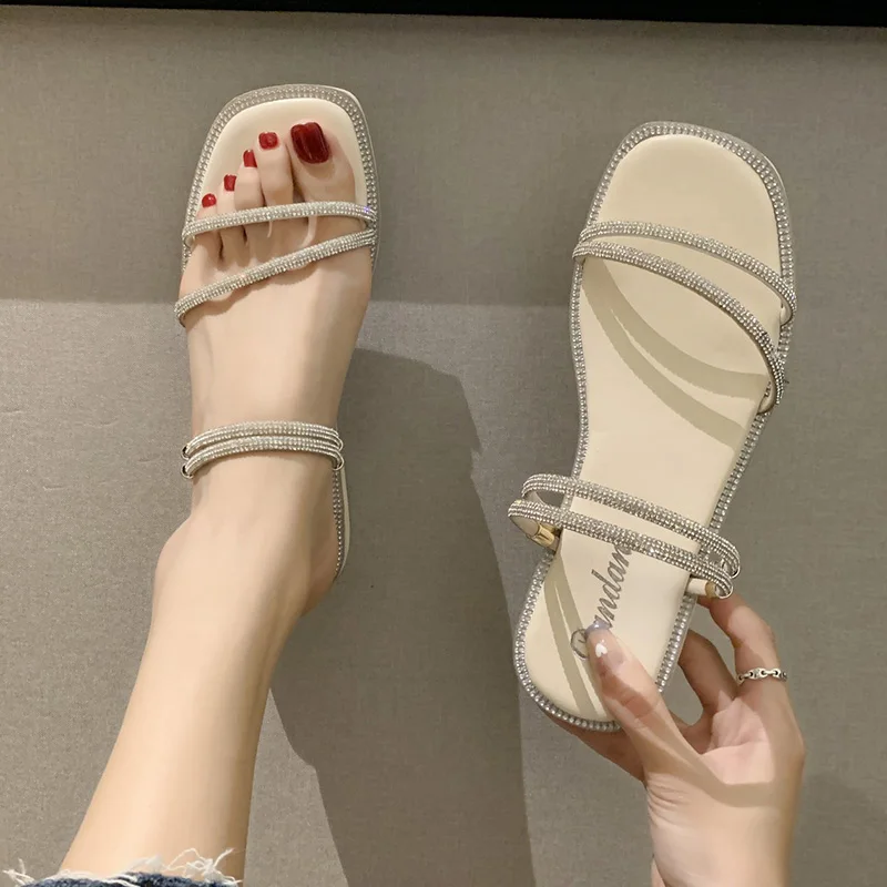 

Slippers Casual Glitter Slides Female Shoes Luxury Jelly 2021 Flat Massage Crystal PU Basic Glitter Slides Slippers Casual Shoes