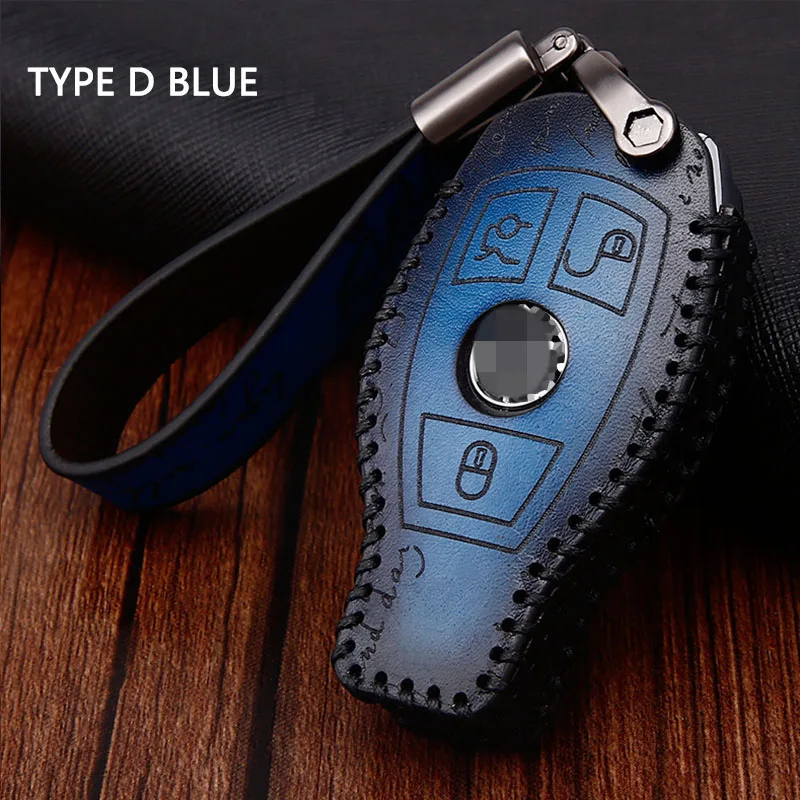 TYPE D BLUE SET Чехол для ключей в стиле ретро, брелок для ключей, брелок для Mercedes Benz AMG W203 W210 W211 W124 W202 W204 W205 W212 W176 CLS CLA - Название цвета: TYPE D BLUE SET