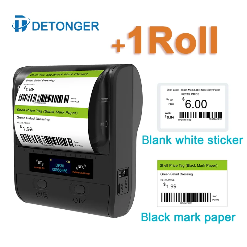 Портативный мини-термопринтер detlonger DP30S 30-80 мм BT ручной многофункциональный