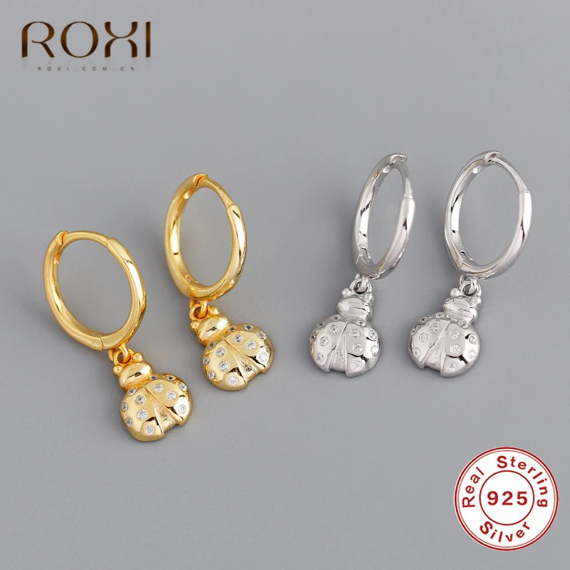 Женские маленькие серьги гвоздики ROXI золотистые/Серебристые штифт с насекомым