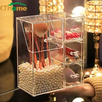 transparent makeup brush storage box cosmetic organizer dustproof cover jewelry storage display rack pearl tube plastic box