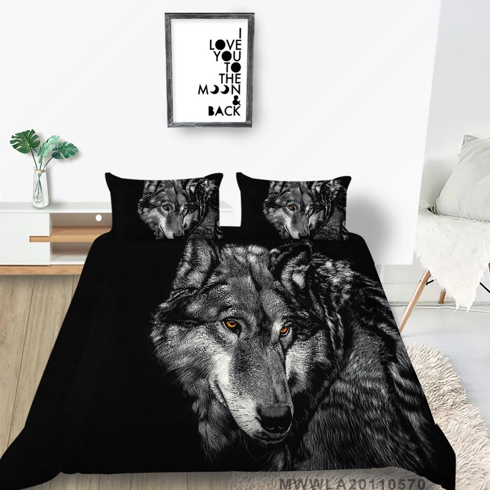 

Hot Series Bed Set Wolf Handsome Lifelike Black Duvet Cover Full Twin Double Single King Queen Bedding Set Animal Print