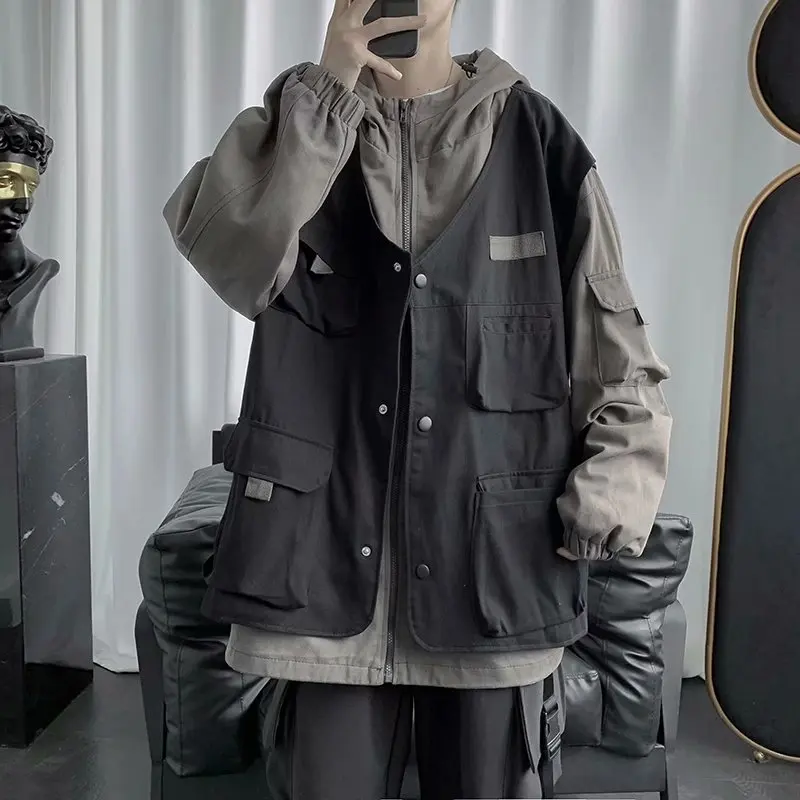 

Hooded Bomber Jacket Men's Street Style Windbreaker Men's Korean Fashion Autumn Jacket Hip Hop Streetwear Man Outwear