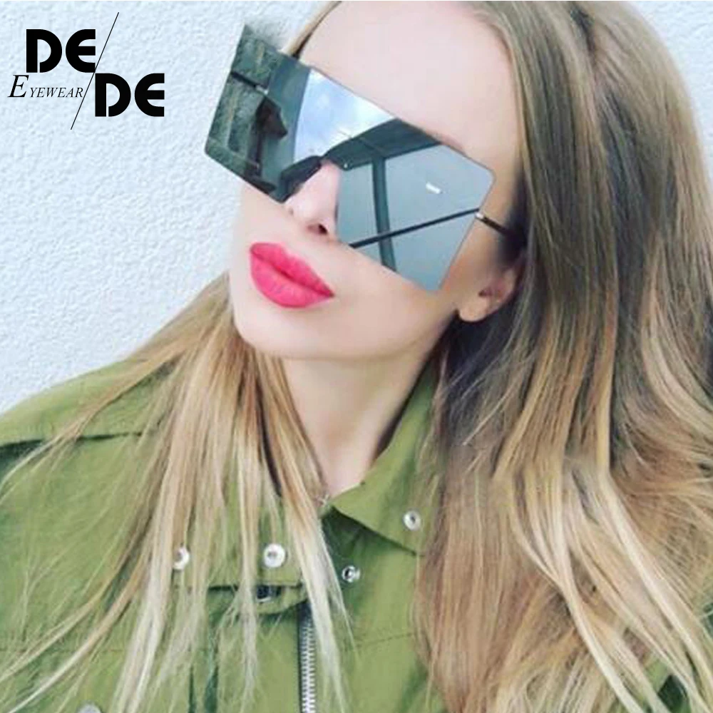 

Солнцезащитные очки унисекс, большие, цельные, квадратные, синие, розовые, коричневые, металлические, без оправы, 2018, uv400