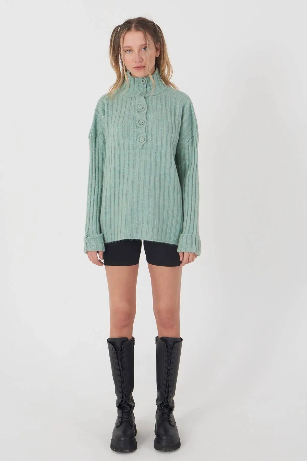 Fold Sleeve Sweater Women's Mint Women Sweater 2021