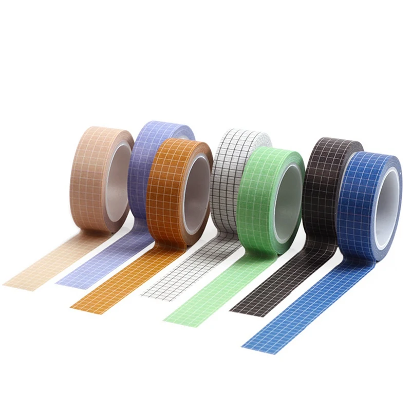 

10M Solid Color Grid Washi Tape Japanese Paper DIY Planner Masking Tape Adhesive Tapes Stickers Decorative Stationery Tapes